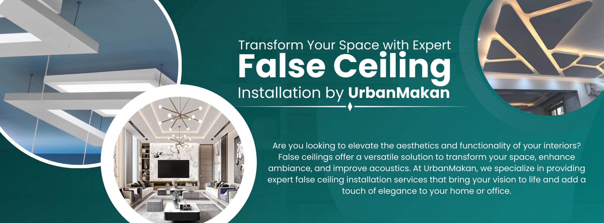 Transform Your Space with Expert False Ceiling Installation by Urban Makan.